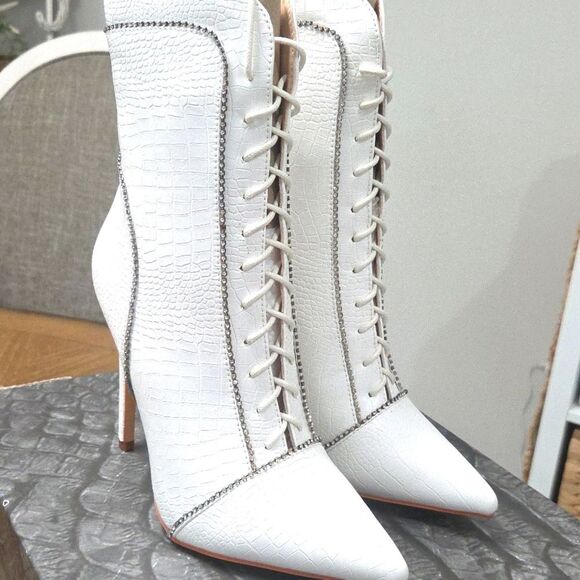 Azalea Wang Nights In Vegas Whitecroc Stiletto Boot,NIB - Picture 4 of 8